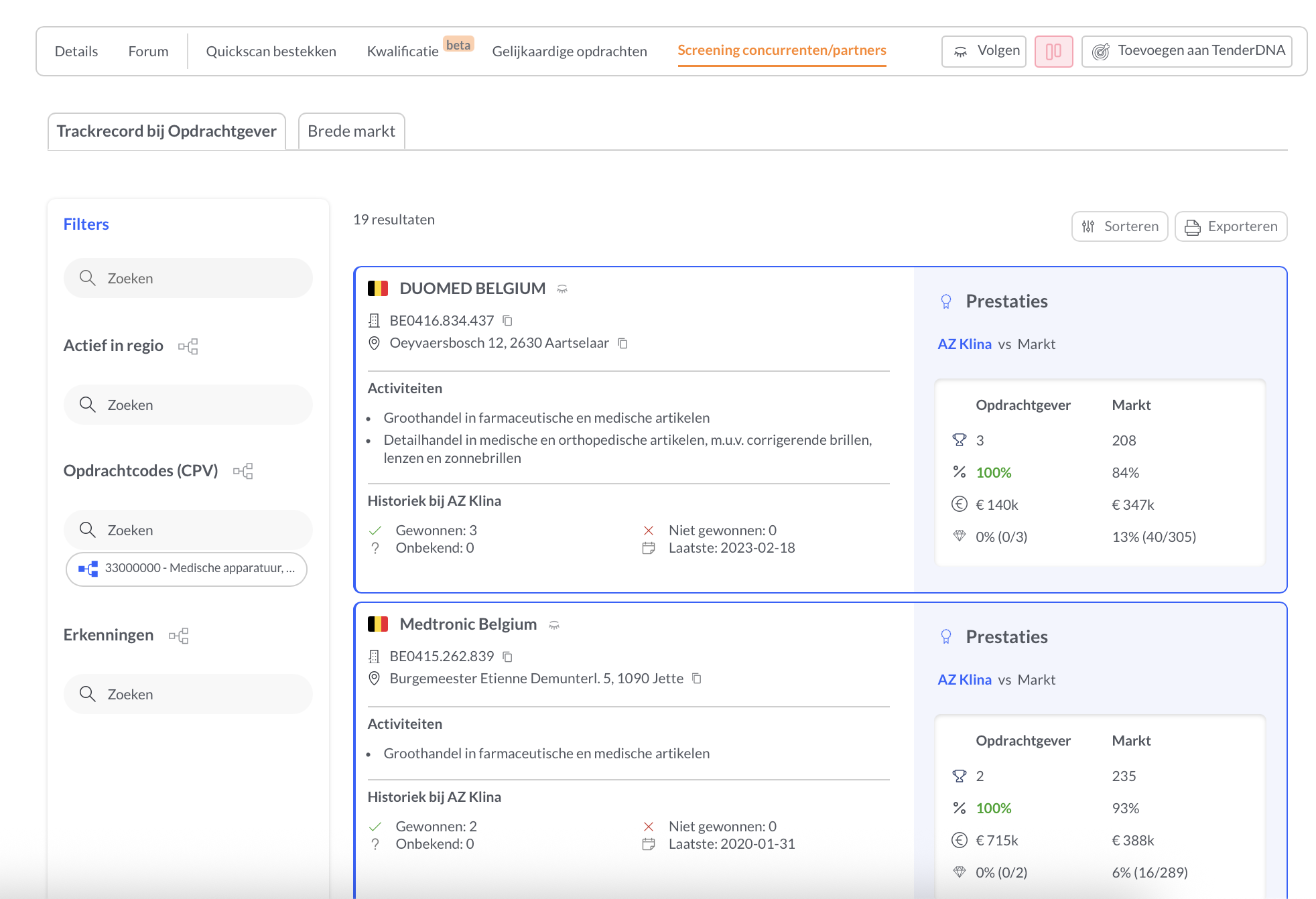Screening van concurrenten en partners per aanbesteder
